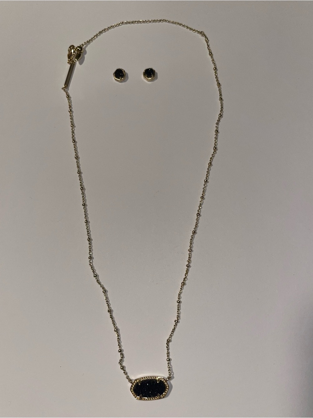 Kendra Scott Gold-Tone Necklace and Black Druzy Stone Studs